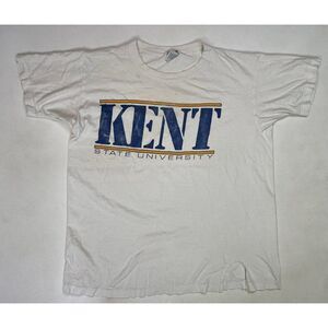 VINTAGE Kent State University T-shirt Men Large White Short Sleeve USA 90s